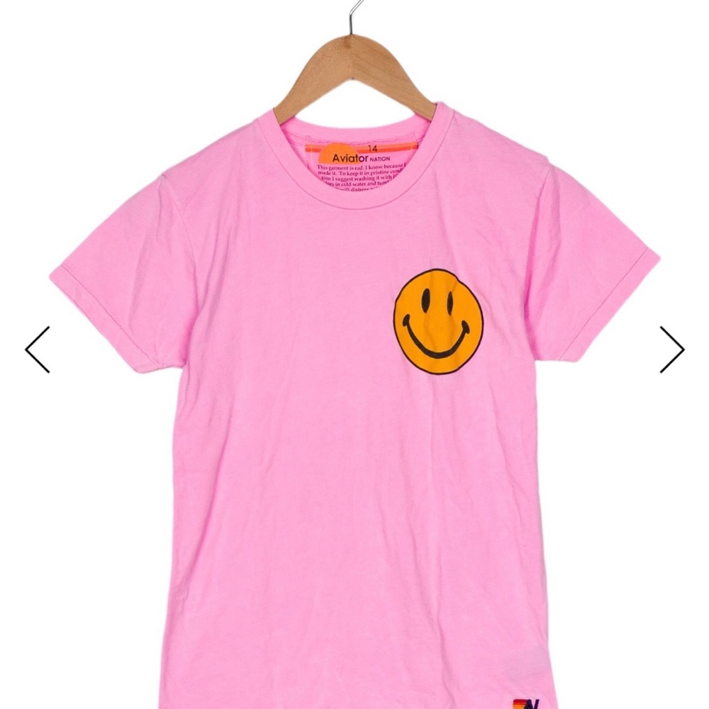 Aviator Nation Kids Pink Tee with Smiley Face Size 14